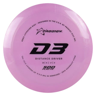 Prodigy Disc Golf 500 D3 Distance Driver 12/5/-1/3 Pink/Black 174 grams