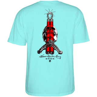 Powell Peralta Skateboard Shirt Bruce Lee Skull and Nunchucks Celadon