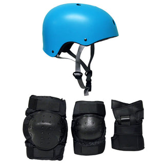 Skateboard Helmet Elbow/Knee/Wrist Pad Combo Skateboarding Skate Park Safety Kit Cyan Blue Helmet Medium Pads
