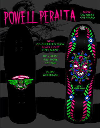 Powell Peralta Skateboard Complete Ray Nicky Guerrero Mask Blacklight Old School Reissue