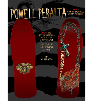 Powell Peralta Skateboard Complete Ray Underhill Cross Burgundy/Gold Foil Old School Reissue