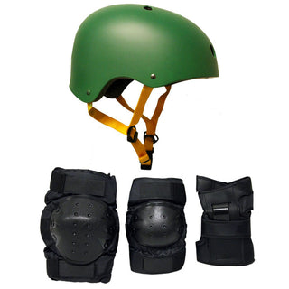 Skateboard Helmet Elbow/Knee/Wrist Pad Combo Skateboarding Skate Park Safety Kit Hunter Green Helmet Small Pads