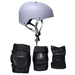 Skateboard Helmet Elbow/Knee/Wrist Pad Combo Skateboarding Skate Park Safety Kit Grey Helmet Medium Pads