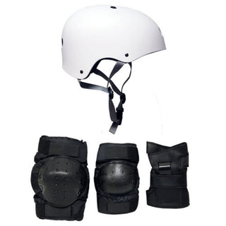 Skateboard Helmet Elbow/Knee/Wrist Pad Combo Skateboarding Skate Park Safety Kit White Helmet Large Pads