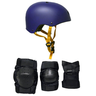 Skateboard Helmet Elbow/Knee/Wrist Pad Combo Skateboarding Skate Park Safety Kit Navy Blue Helmet Large Pads