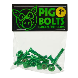 Pig Skateboard Mounting Hardware Phillips Green 1"
