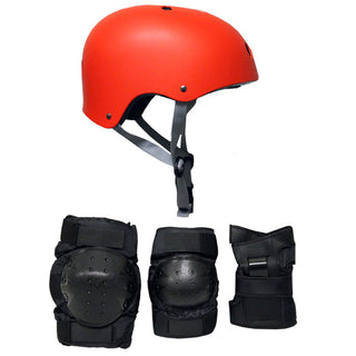 Skateboard Helmet Elbow/Knee/Wrist Pad Combo Skateboarding Skate Park Safety Kit Red Helmet Medium Pads