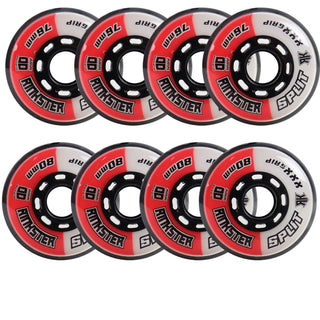 Rink Rat Roller Hockey Wheels Rinkster Split 76mm / 80mm HiLo XXX Grip Red/White 8-Pack