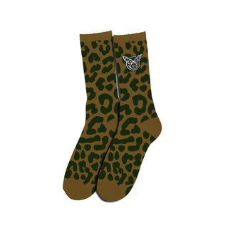 Pig Skateboard Socks Leopard Brown OS Adult Crew