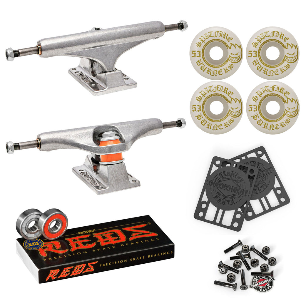 Independent 139mm Raw Trucks & Spitfire 53mm Wheels Combo With Bearings - Skateboard Complete Package
