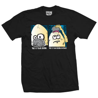 Heroin Skateboards Shirt Brain On Eggs Black