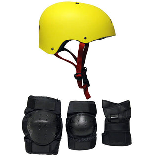 Skateboard Helmet Elbow/Knee/Wrist Pad Combo Skateboarding Skate Park Safety Kit Yellow Helmet Medium Pads