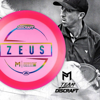 Discraft Disc Golf Paul McBeth Z Lite Zeus Distance Driver 12/5/-1/3 Light Blue/Blue Hearts 160 grams