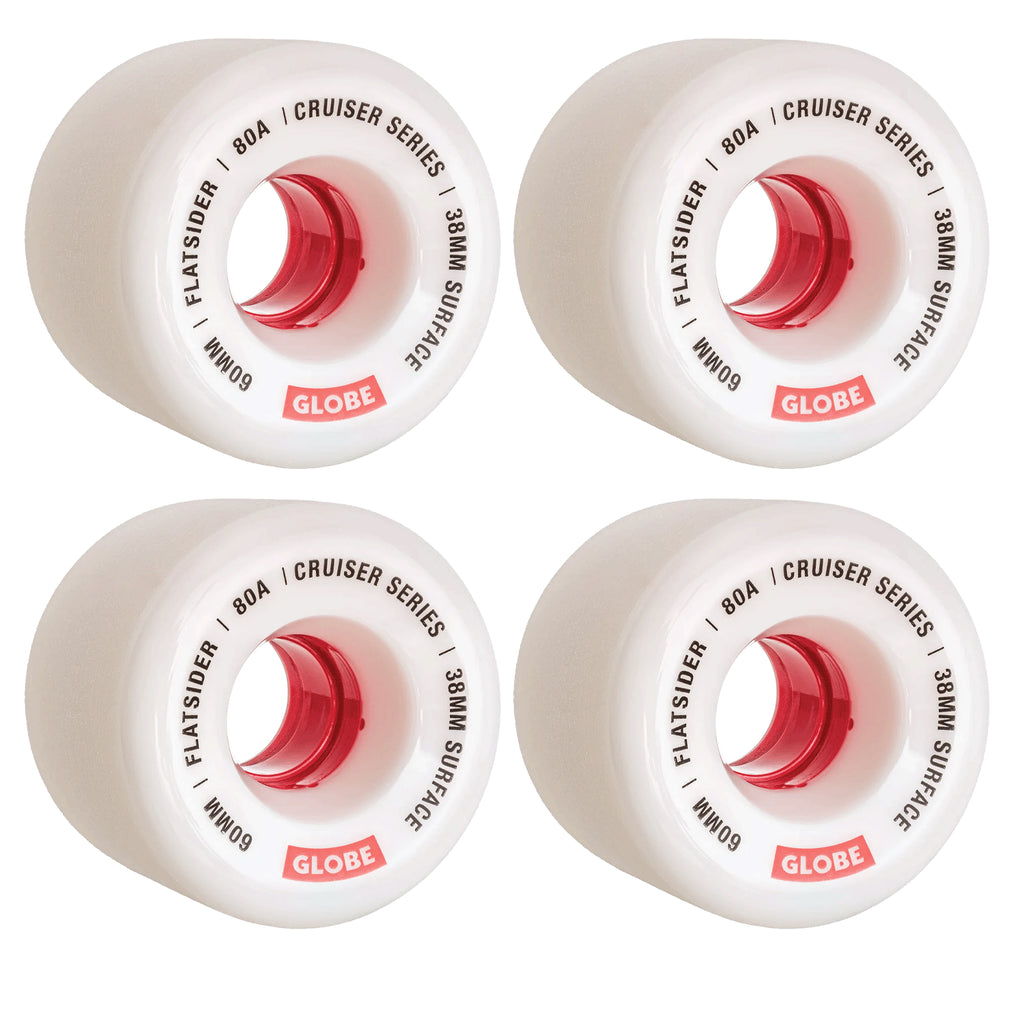 Globe Hardgoods Flatsider Cruiser Wheel - White/Red 60mm 80a Skateboard Wheels With Stoneground Surface
