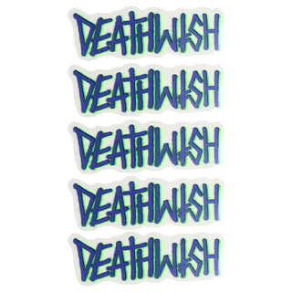 Deathwish Skateboards Sticker Deathspray Glitter Clear Mylar Blue/Green 6.5" 5-Pack