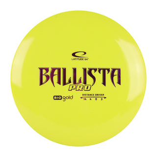 Latitude 64 Disc Golf BioGold Ballista Pro Distance Driver 14/4/0/3 Yellow/Purple 173 grams