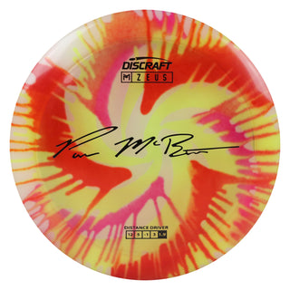 Discraft Disc Golf Paul McBeth Z Line Fly Dye Zeus Distance Driver 12/5/-1/3 Yellow Red Swirl/Black 173-174g