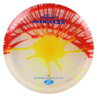 Discraft Disc Golf Z Line Fly Dye Avenger SS Distance Driver 10/5/-3/1 Yellow Splat Red/Blue 173-174g