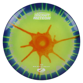 Discraft Disc Golf Z Line Fly Dye Meteor Midrange Disc 5/5/-3/1 Yellow Splat Blue/White 173-174g