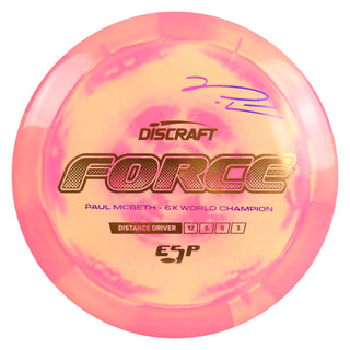Discraft Disc Golf Paul McBeth Signature ESP Force Distance Driver 12/5/0/3 Pink Peach/Gold 169g