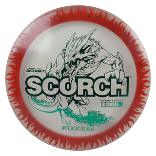 Discraft Disc Golf FuZed Line Scorch with Flame Pattern Distance Driver 11/6/-2/2 Clear with Red Flame/Green 173-174g