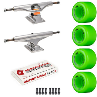 Independent Skateboard Package - 169 (9.12") Trucks, Powell Peralta Rat Bones Green Wheels, Amp 5 Bearings
