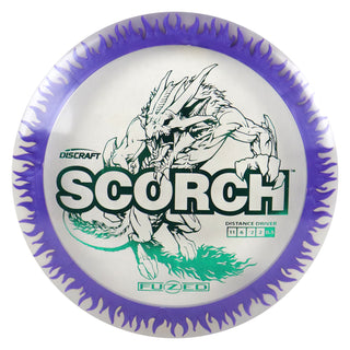 Discraft Disc Golf FuZed Line Scorch with Flame Pattern Distance Driver 11/6/-2/2 Clear with Purple Flame/Green 173-174g