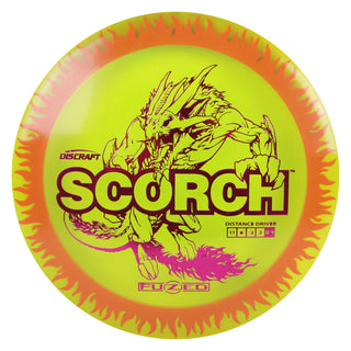 Discraft Disc Golf FuZed Line Scorch with Flame Pattern Distance Driver 11/6/-2/2 DayGlo with Red Flame/Magenta 170-172g