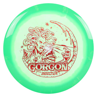 Innova Disc Golf Holiday Halo Star Gorgon w/ Free Luster Snowflake Mini Green White/Red Shimmer 170 grams