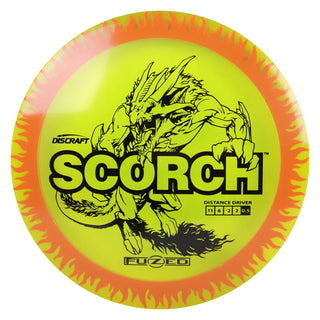 Discraft Disc Golf FuZed Line Scorch with Flame Pattern Distance Driver 11/6/-2/2 DayGlo with Red Flame/Black 170-172g