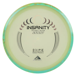 Axiom Disc Golf Eclipse Insanity Distance Driver 9/5/-2/1.5 Glow/Teal Yellow 173 grams