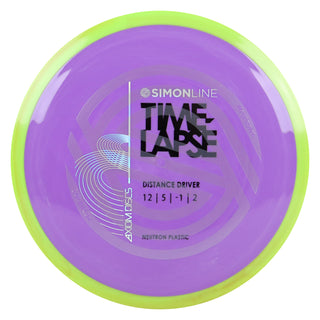 Axiom Disc Golf Simon Line Neutron Time-Lapse Retooled Misprint Distance Driver 12/5/-1/2 Purple/Lime 174 grams