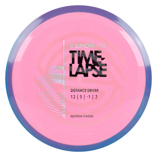 Axiom Disc Golf Simon Line Neutron Time-Lapse Retooled Misprint Distance Driver 12/5/-1/2 Pink/Purple 174 grams