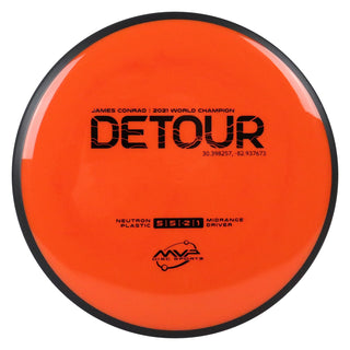 MVP Disc Golf James Conrad Signature Neutron Detour Midrange Disc 5/5/-2/1 Orange 177 grams