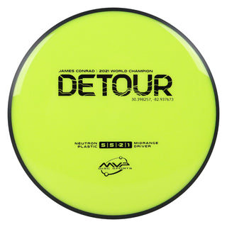 MVP Disc Golf James Conrad Signature Neutron Detour Midrange Disc 5/5/-2/1 Yellow 166 grams
