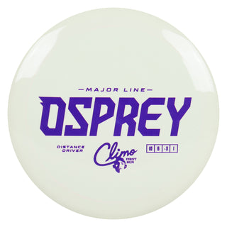 Climo Disc Golf Major Line First Run Osprey Distance Driver 10/6/-3/1 White/Purple 175 grams