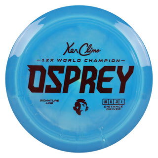 Climo Disc Golf Signature Line Osprey Distance Driver 10/6/-3/1 Blue White/Maroon 168 grams