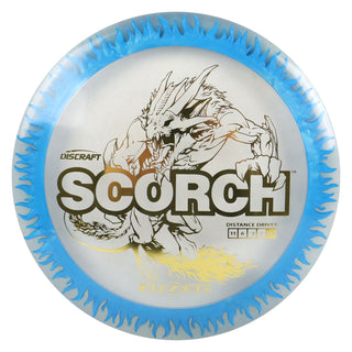 Discraft Disc Golf FuZed Line Scorch with Flame Pattern Distance Driver 11/6/-2/2 Clear with Blue Flame/Gold 170-172g