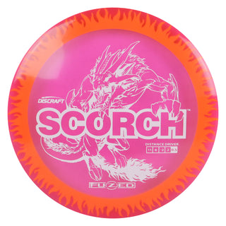 Discraft Disc Golf FuZed Line Scorch with Flame Pattern Distance Driver 11/6/-2/2 Hot Pink with Yellow Flame/White 173-174g