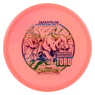 Innova Disc Golf Team Champion Series Rasmus Saukkoriipi Proto Glow Champion Toro 4/2/1/3 Pink Glow/Rainbow 173 grams