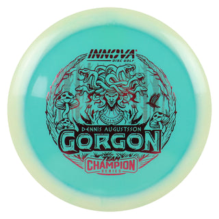 Innova Disc Golf Team Champion Series Dennis Augustsson Proto Glow Halo Champion Gorgon 10/6/-2/1 White Blue/Maroon 173 grams