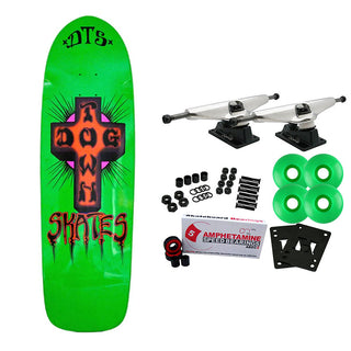 Dogtown Skateboard Complete Bigger Boy Neon Green/Orange Cross 9.5" x 32.4"