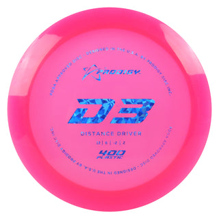 Prodigy Disc Golf 400 D3 Distance Driver 12/5/-1/3 Hot Pink/Blue Shatter 161 grams