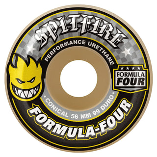 Spitfire Skateboard Wheels 56mm F4 99A Conical (Yellow Print) Natural