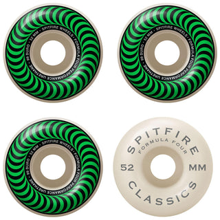 Spitfire Skateboard Wheels 52mm 99A Formula 4 Classics with Bronson Pro G3 Bearings