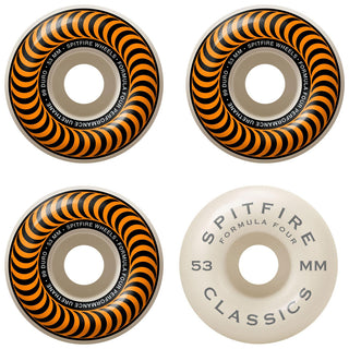 Spitfire Skateboard Wheels 53mm 99A Formula 4 Classics with Bronson Pro G3 Bearings