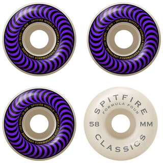 Spitfire Skateboard Wheels 58mm 101A Formula 4 Classics with Bronson Pro G3 Bearings