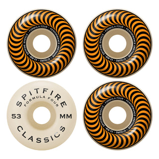 Spitfire Skateboard Wheels 53mm 97A Formula 4 Classics with Bronson Pro G3 Bearings