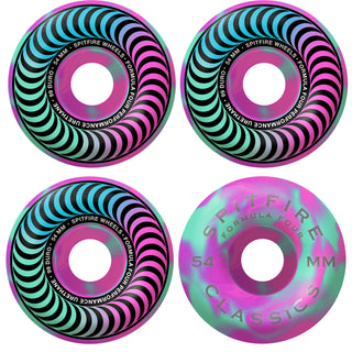 Spitfire Skateboard Wheels 54mm 99A Pink/Teal Formula 4 Classics with Bronson Pro G3 Bearings