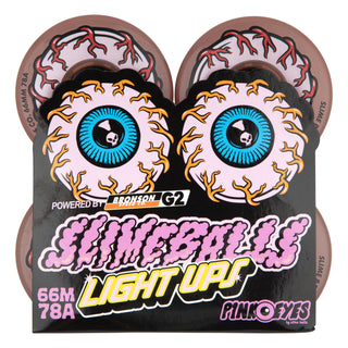 Slime Balls Skateboard Wheels 66mm Pink Eyes Light Ups OG Slime 78A Pink with Bronson Bearings